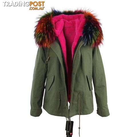 color 5 / XXLZippay women's army green Large raccoon fur collar hooded coat parkas outwear 2 in 1 detachable lining winter jacket brand style