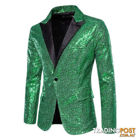 X36 Green / US Size XLZippay Shiny White Sequin Glitter Blazer for Men One Button Peak Collar Tuxedo Jacket Mens Wedding Groom Party Prom Stage