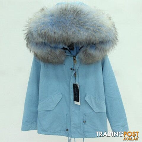 Blue parka blue fur / XXLZippay Women Winter Army Green Jacket Coats Thick Parkas Plus Size Real Fur Collar Hooded Outwear