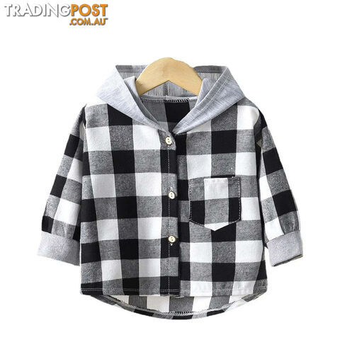 Black / 8T(130-140CM)Zippay Children's Hooded Shirts Kids Clothes Baby Boys Plaid Shirts Coat for Spring Autumn Girls Long-Sleeve Jacket Bottoming Clothing