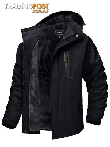 Black / 2XL(US M)Zippay Fleece Lining Mountain Jackets Mens Hiking Jackets Outdoor Removable Hooded Coats Ski Snowboard Parka Winter Outwear