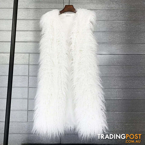 White / LZippay Faux Fur Women Long Vest Colorful Warm Faux Fur Big Size Plush Coats Female Jacket Autumn Winter Furry