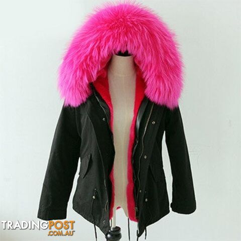 Black parka rose fur / MZippay Women Winter Army Green Jacket Coats Thick Parkas Plus Size Real Fur Collar Hooded Outwear