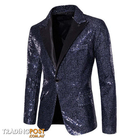 X36 Navy / US Size SZippay Shiny White Sequin Glitter Blazer for Men One Button Peak Collar Tuxedo Jacket Mens Wedding Groom Party Prom Stage