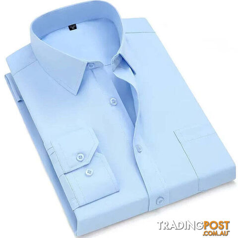 Pure Blue / 39 - LZippay Mens Casual Business Long Sleeved Shirt Classic Plaid Striped Male Social Dress Oversized Shirts