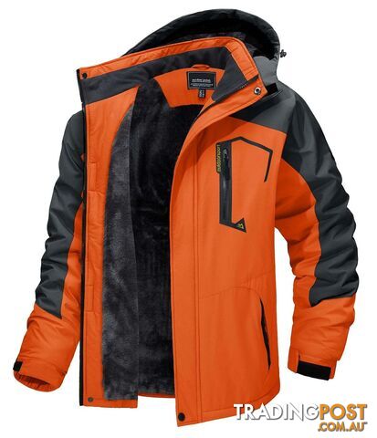 Orange Gray / 6XL (US XL Plus)Zippay Fleece Lining Mountain Jackets Mens Hiking Jackets Outdoor Removable Hooded Coats Ski Snowboard Parka Winter Outwear