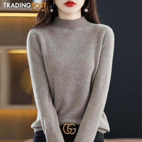 14 / XLZippay 100% Pure Wool Half-neck Pullover Cashmere Sweater Women's Casual Knit Top