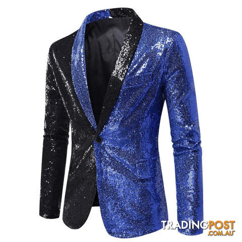 X22 Black Blue / US Size SZippay Shiny White Sequin Glitter Blazer for Men One Button Peak Collar Tuxedo Jacket Mens Wedding Groom Party Prom Stage