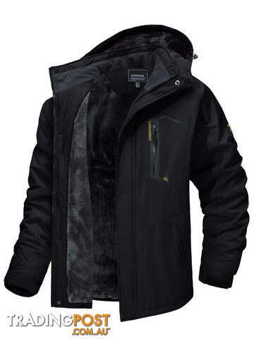 Black / 6XL (US XL Plus)Zippay Fleece Lining Mountain Jackets Mens Hiking Jackets Outdoor Removable Hooded Coats Ski Snowboard Parka Winter Outwear