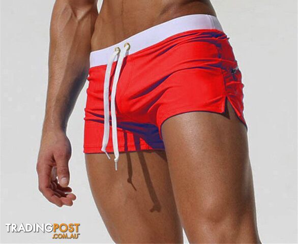 red / XLZippay Swimwear Men Breathable Men's Swimsuits Swim Trunks Boxer Briefs Sunga Swim Suits Maillot De Bain Beach Shorts