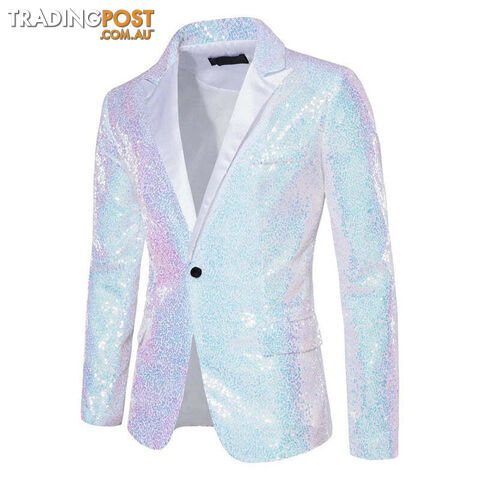 X36 White / US Size SZippay Shiny White Sequin Glitter Blazer for Men One Button Peak Collar Tuxedo Jacket Mens Wedding Groom Party Prom Stage