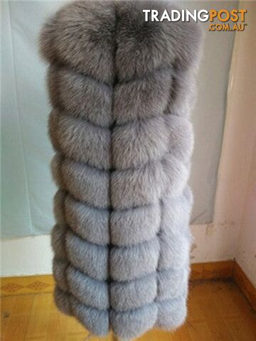 light gray / 2XL chest 105cmZippay 90CM Natural Real Fox Fur Vest Winter Long Thick Women Genuine Fur Vest Jacket Pockets Real Fur Vest Coats for Women