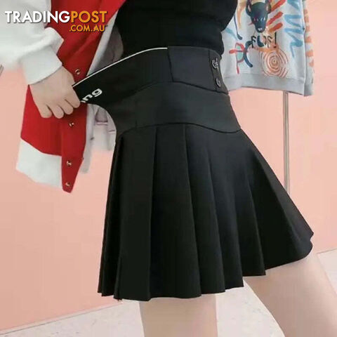 Black / XL (58-63KG)Zippay High Waist Women New Pleated Skirt Summer Solid Button Elastic A-line Wearing Safety Pants Fashion All-match Short Skirt