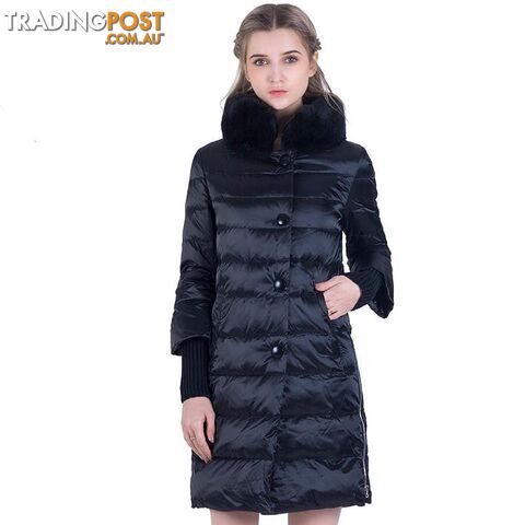 Black / MZippay Winter Down Jacket Women Long Coat Parkas Thickening Female Warm Clothes Rabbit Fur Collar High Quality Overcoat