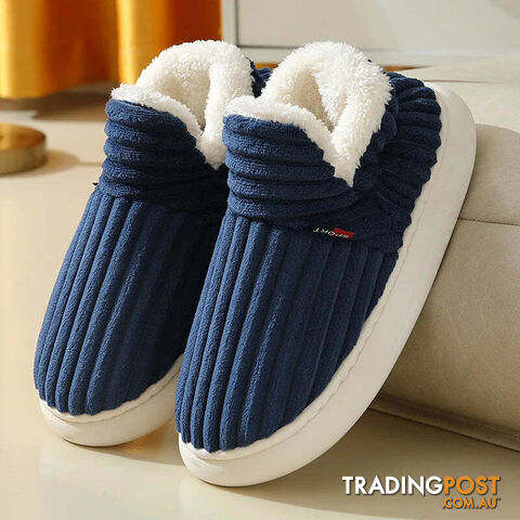 Blue / CN 42-43Zippay Unisex Home Men Cotton Slippers Casual Plush Shoes Warm Velvet Sneakers
