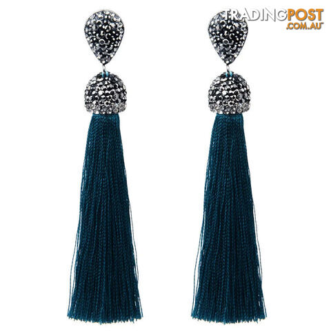 peacock blueZippay Long Tassel Earrings Handmade Bohemian Unusual Silk Crystal Dangle Drop Hanging Earrings