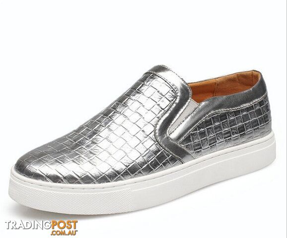 silver / 8Zippay Men Plaited Shoes Slip-on Casual Shoes Bright Platform Round Toe Loafers For Men XMR1303