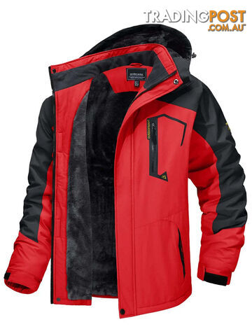 Red / 6XL (US XL Plus)Zippay Fleece Lining Mountain Jackets Mens Hiking Jackets Outdoor Removable Hooded Coats Ski Snowboard Parka Winter Outwear