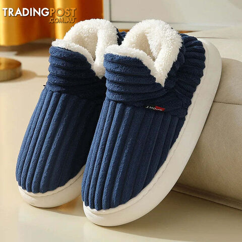 Blue / CN 40-41Zippay Unisex Home Men Cotton Slippers Casual Plush Shoes Warm Velvet Sneakers