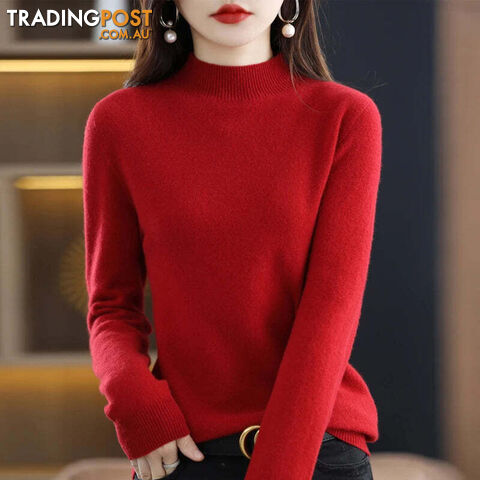 5 / XLZippay 100% Pure Wool Half-neck Pullover Cashmere Sweater Women's Casual Knit Top