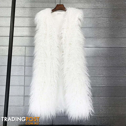 White / XXLZippay Faux Fur Women Long Vest Colorful Warm Faux Fur Big Size Plush Coats Female Jacket Autumn Winter Furry
