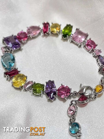 colorfulZippay Square Candy Color Bling Crystal Bracelets for Women Luxury Design Rainbow Zircon Stone Bracelet Jewelry Sets