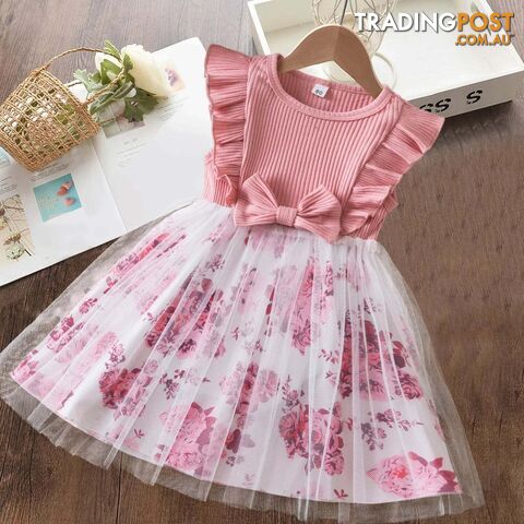 A01985-F / 4TZippay Butterfly Mesh Flying Sleeve Dress Girls Dresses Girls Summer Casual Wear Children's Clothes