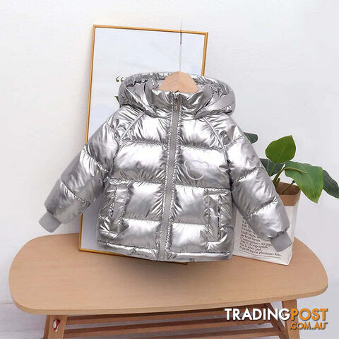 Silver / 3TZippay Winter coat hooded Down jacket thickened cartoon print childrens clothes
