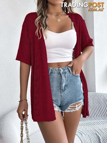 Burgundy / XLZippay Casual Solid Color Hollow Out Knitted Cardigan Sun Proof Tops for Women