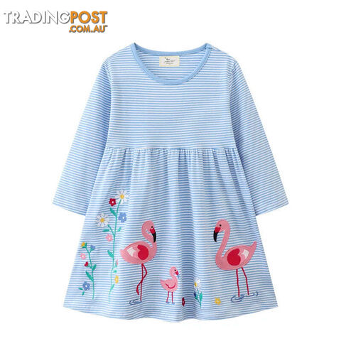 T7003 / 4TZippay Children's School Dresses With Pockets Pen Embroidery Long Sleeve Autumn Kids Preppy Style Dress