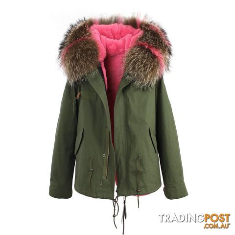color 3 / XXLZippay women's army green Large raccoon fur collar hooded coat parkas outwear 2 in 1 detachable lining winter jacket brand style