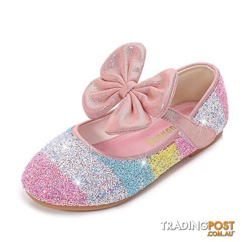 Flat Heel Pink / 24Zippay Girls Leather Shoes Princess Shoes Children Shoes round-Toe Soft-Sole Big girls High Heel Princess Crystal Shoes Single Shoes