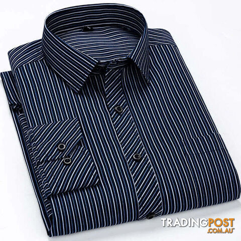2105 / 41 - XXLZippay Mens Casual Business Long Sleeved Shirt Classic Plaid Striped Male Social Dress Oversized Shirts