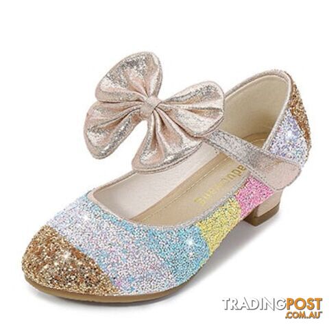 High Heel Golden / 24Zippay Girls Leather Shoes Princess Shoes Children Shoes round-Toe Soft-Sole Big girls High Heel Princess Crystal Shoes Single Shoes