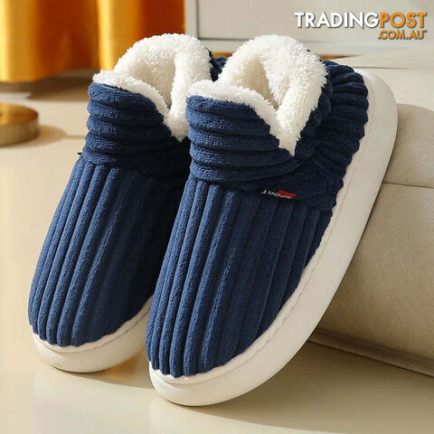 Blue / CN 44-45Zippay Unisex Home Men Cotton Slippers Casual Plush Shoes Warm Velvet Sneakers