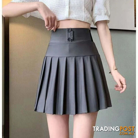 Dark Grey / L (53-58KG)Zippay High Waist Women New Pleated Skirt Summer Solid Button Elastic A-line Wearing Safety Pants Fashion All-match Short Skirt