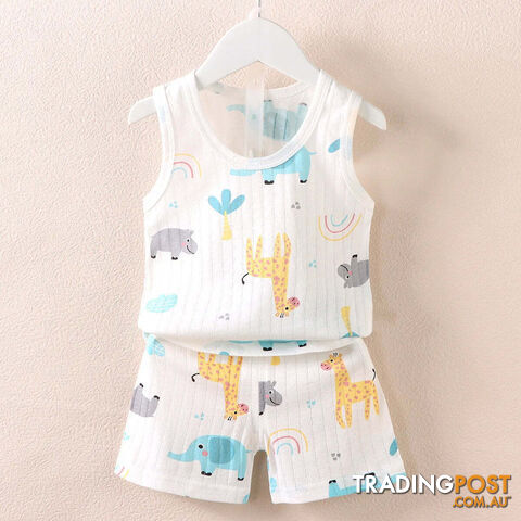 White / 12MZippay Children's Clothing Print Sleeveless Tops Shorts Cute Breathable Kids Summer Vest Shorts Set Tank Top for Baby Clothing Children