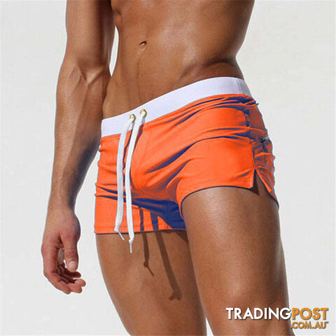 Orange / MZippay Swimwear Men Breathable Men's Swimsuits Swim Trunks Boxer Briefs Sunga Swim Suits Maillot De Bain Beach Shorts