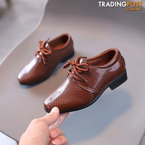 Brown / 36Zippay Child Boys Black Leather Shoes Britain Style for Party Wedding Low-heeled Lace-up Kids Fashion Student School Performance Shoes