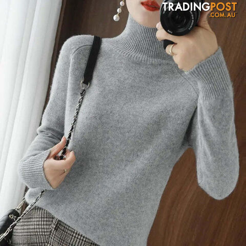 Light Gray / LZippay Turtleneck Pullover Cashmere Sweater Women Pure Color Casual Long-sleeved Loose