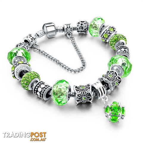278 greenZippay 925 Silver Crystal Charm Bracelets for Women With Purple Murano Glass Beads bracelets & bangles Love DIY Jewelry Bracelet Femme