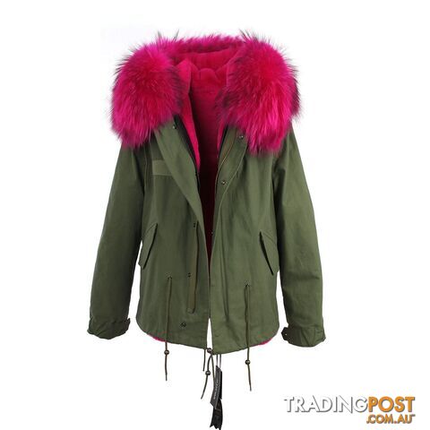 color 4 / SZippay women's army green Large raccoon fur collar hooded coat parkas outwear 2 in 1 detachable lining winter jacket brand style