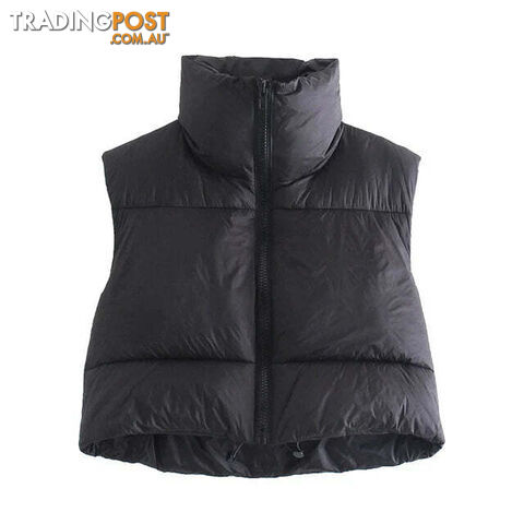 black / LZippay Women's Short Cotton Down Vest Short Stand-up Collar Warm Sleeveless Quilted Vest Outdoor Travel Jacket Tops