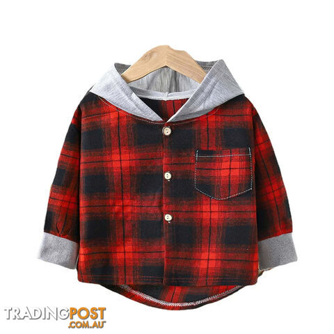 Red / 10T(150-160CM)Zippay Children's Hooded Shirts Kids Clothes Baby Boys Plaid Shirts Coat for Spring Autumn Girls Long-Sleeve Jacket Bottoming Clothing