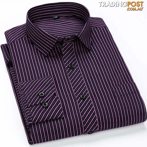 2107 / 43 - 4XLZippay Mens Casual Business Long Sleeved Shirt Classic Plaid Striped Male Social Dress Oversized Shirts