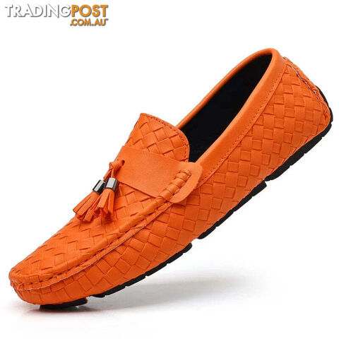 orange / 41Zippay Designer Leather Casual Shoes for Men High Quality Fashion Comfortable Man's Loafers Flats Driving Shoes