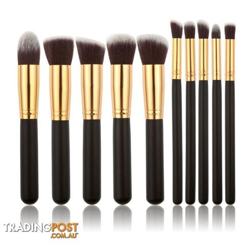 black goldZippay 10Pcs Pro Makeup Blush Eyeshadow Blending Set Concealer Cosmetic Make Up Brushes Tool Eyeliner Lip Brushes