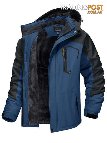 Denim Blue / 3XL(US L)Zippay Fleece Lining Mountain Jackets Mens Hiking Jackets Outdoor Removable Hooded Coats Ski Snowboard Parka Winter Outwear