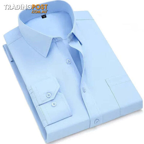 Pure Blue / 41 - XXLZippay Mens Casual Business Long Sleeved Shirt Classic Plaid Striped Male Social Dress Oversized Shirts
