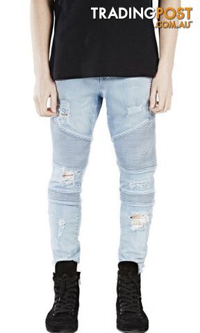 1801 light blue / 30Zippay represent clothing designer pants slp blue/black destroyed mens slim denim straight biker skinny jeans men ripped jeans 28-38